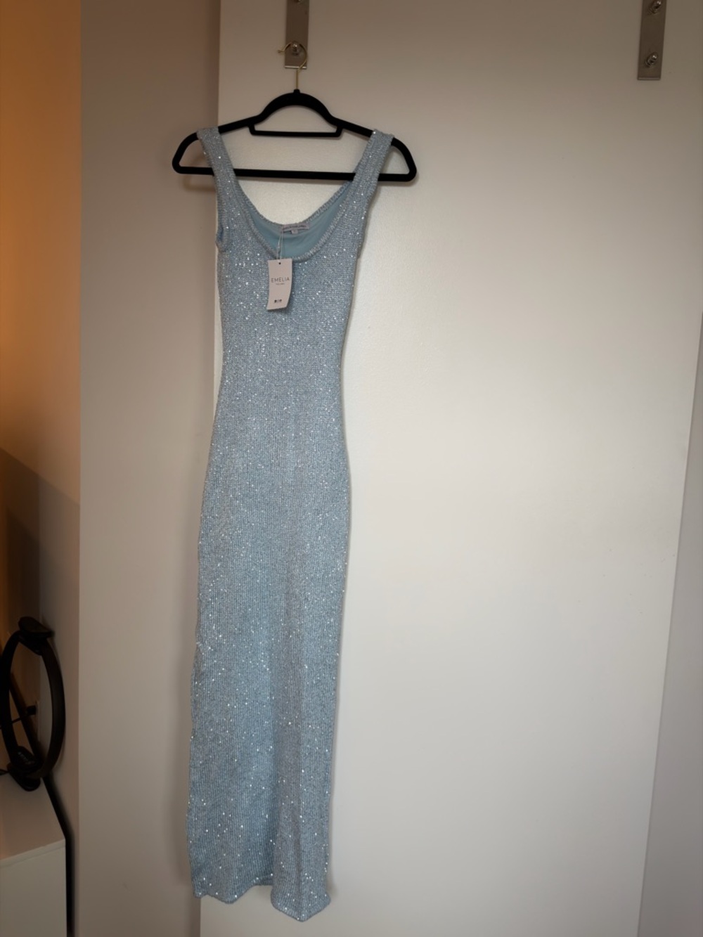 Sleeveless Light Blue Sequin Maxi Dress